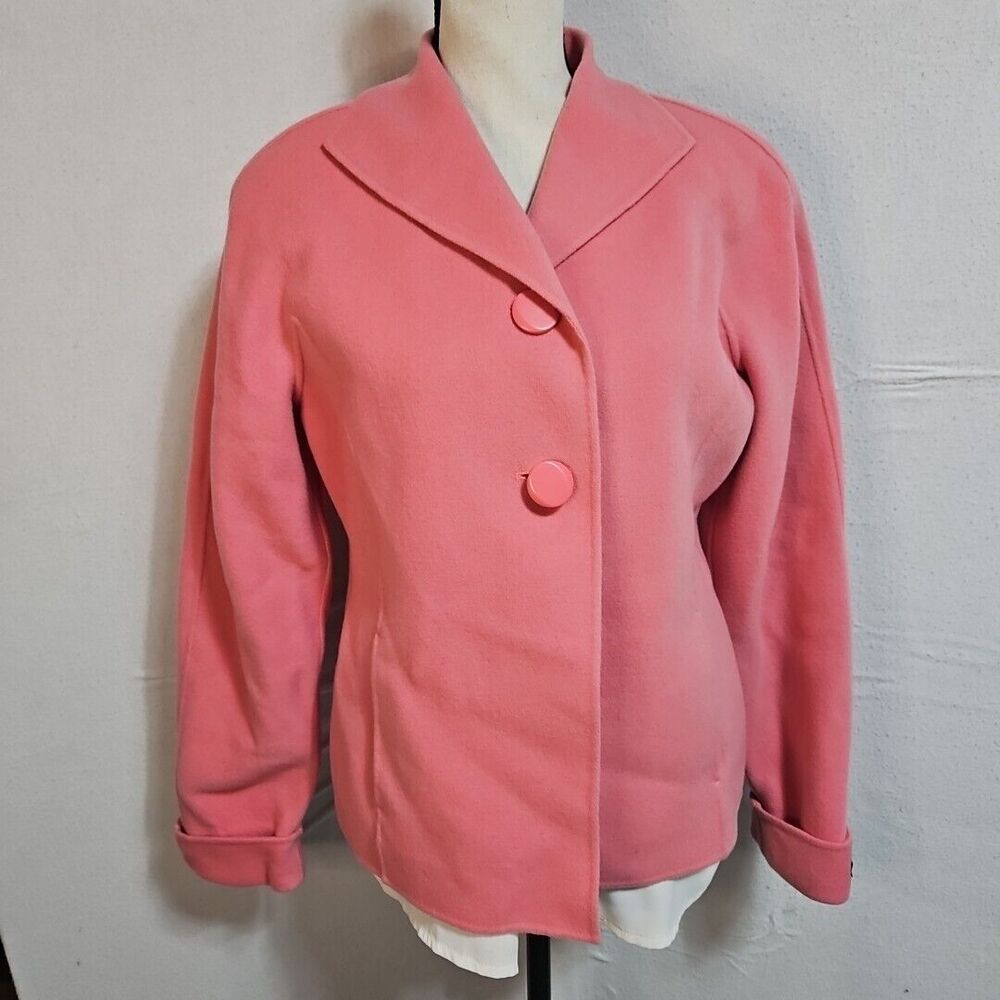 CAROL LITTLE 100% wool handmade Jacket pocket/buttons soft pink, Unlined Chic M.